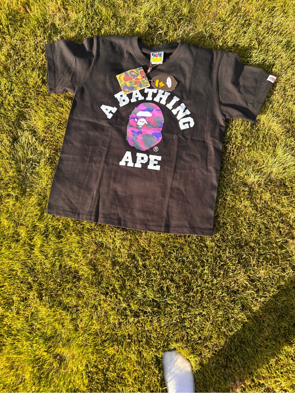Men’s small and medium Black Logo T-Shirt with Pink Camo Ape Graphic